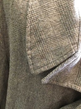 Mens, Jacket 1890s-1910s, MTO, Brown, Lt Brown, Wool, Glen Plaid, 40, Single Breasted, Collar Attached, Notched Lapel, 2 Pockets, Long,