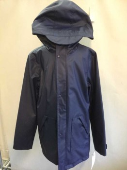 Childrens, Coat, SEARS, Navy Blue, Poly Vinyl Cloride, Polyester, Solid, 14/16, L, Navy Polyurethane, Zip/snap Front, 2 Pocket, Hooded, See Photo Attached,
