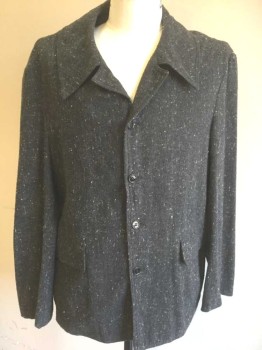 Mens, Jacket 1890s-1910s, N/L, Dk Gray, Lt Gray, Wool, Speckled, 44, Dark Gray with Light Gray Specks, Single Breasted, Notched Collar, 2 Pockets, No Lining, Made To Order