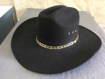 EAGLE CREST, Black, Polyester, Solid, Black Jersey Knit Over Buckram. Open Road, Black & Gold Skinny Hat Band