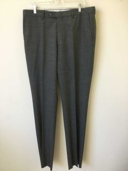 JOS A BANKS, Gray, Wool, Spandex, Heathered, Stretch Wool, Flat Front,zip Fly, 4 Pockets