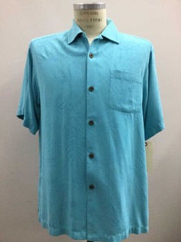 Tommy Bahama, Turquoise Blue, Silk, Floral, Short Sleeve,