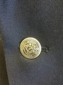 JIMMY AU, Navy Blue, Wool, Solid, Single Breasted, Notched Lapel, 2 Silver Metal Embossed Buttons, 3 Pockets, Navy with Busy White Grid Pattern Lining