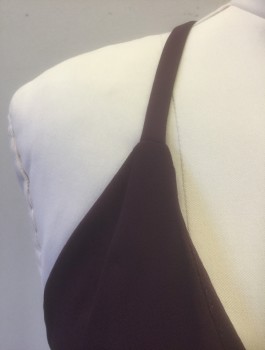 L'AGENCE, Dk Purple, Plum Purple, Viscose, Solid, Stretchy Material, Spaghetti Halter Straps, Faux Wrap Deep V Surplice Front, Self Tie Belt Attached at Waist with Tassles at Ends, Floor Length with Slits at Side Up to Hip