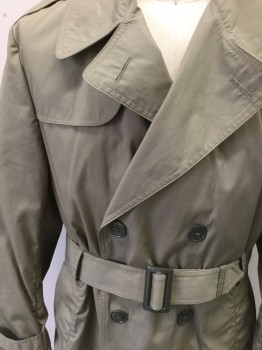 N/L, Beige, Poly/Cotton, Solid, Double Breasted, Collar Attached, Epaulettes at Shoulders, 2 Pockets, ***Comes with Detachable Lining with Barcode # Written Inside, Also Matching Belt, Multiple