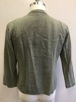 Mens, Jacket, MTO , Olive Green, Cotton, Solid, L, Ch 44, Crossover Front with Snap, Asymmetric, V-neck, Long Sleeves, 1 Pocket, Stand Collar, Reinforced Shoulder