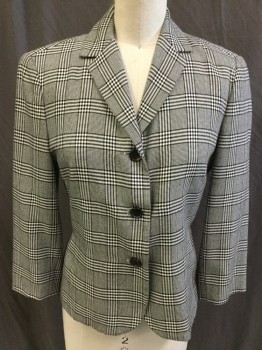 TOCCA, Off White, Black, Gray, Rayon, Polyester, Plaid, Plaid-  Windowpane, Jacket:  Off White/black/gray Windowpane Plaid, with Off White Lining, Notched Lapel, Single Breasted, 3 Black Button Front, Long Sleeves, 1 Side Pocket, 2 Split Back Hem
