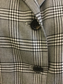 TOCCA, Off White, Black, Gray, Rayon, Polyester, Plaid, Plaid-  Windowpane, Jacket:  Off White/black/gray Windowpane Plaid, with Off White Lining, Notched Lapel, Single Breasted, 3 Black Button Front, Long Sleeves, 1 Side Pocket, 2 Split Back Hem