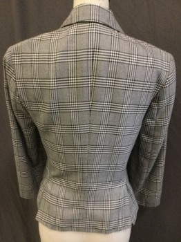 Womens, Suit, Jacket, TOCCA, Off White, Black, Gray, Rayon, Polyester, Plaid, Plaid-  Windowpane, 2, Jacket:  Off White/black/gray Windowpane Plaid, with Off White Lining, Notched Lapel, Single Breasted, 3 Black Button Front, Long Sleeves, 1 Side Pocket, 2 Split Back Hem