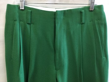 WILLIAM BARANEK, Green, Viscose, Solid, Apple Green, 2 Pleat Front, 4 Pockets with Belt Hoops