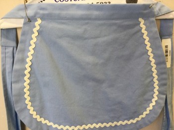 Womens, Apron , N/L, Baby Blue, White, Polyester, Cotton, Solid, O/S, (DOUBLE) 1" Waistband, with White Wavy Lace Ribbon