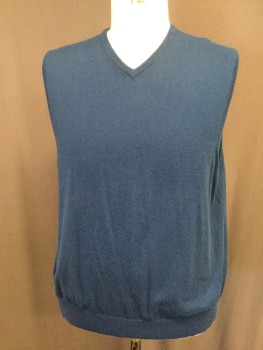 IZOD, Teal Blue, Wool, Acrylic, Solid, V. Neck Sweater Vest in Dark Teal Blue