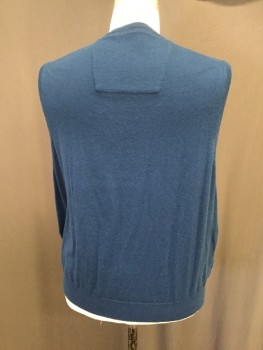 IZOD, Teal Blue, Wool, Acrylic, Solid, V. Neck Sweater Vest in Dark Teal Blue