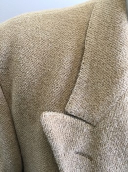 GIORGIO ARMANI, Camel Brown, Alpaca, Wool, Solid, Single Breasted, Collar Attached, Peaked Lapel, 3 Buttons,  Calf Length, Twill Texture, Stain Lower Front