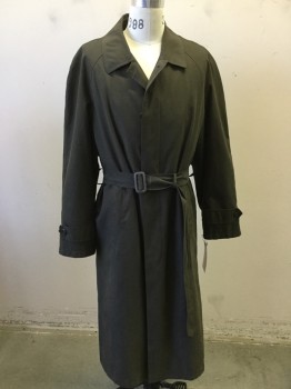 BILL BLASS, Moss Green, Acrylic, Polyester, Solid, Single Breasted, Collar Attached, 2 Pockets, Self Belt, Removable Liner, 2pc