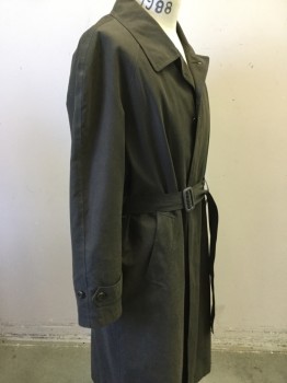BILL BLASS, Moss Green, Acrylic, Polyester, Solid, Single Breasted, Collar Attached, 2 Pockets, Self Belt, Removable Liner, 2pc