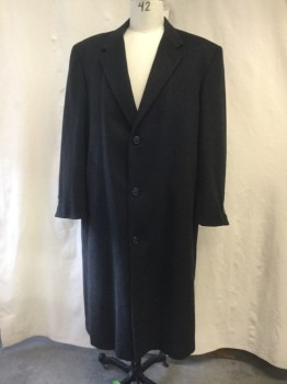 ANDREW LANZINO, Charcoal Gray, Wool, Nylon, Heathered, Single Breasted, Collar Attached, Notched Lapel, 2 Pockets, Long Sleeves