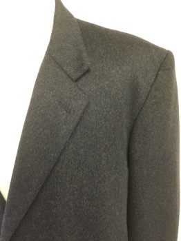 ANDREW LANZINO, Charcoal Gray, Wool, Nylon, Heathered, Single Breasted, Collar Attached, Notched Lapel, 2 Pockets, Long Sleeves