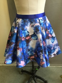 AMELIA COUTURE, Blue, Lt Blue, Navy Blue, Pink, White, Polyester, Floral, Back Zipper, Pleated Skirt, Tulle Lined Underskirt