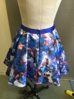 AMELIA COUTURE, Blue, Lt Blue, Navy Blue, Pink, White, Polyester, Floral, Back Zipper, Pleated Skirt, Tulle Lined Underskirt