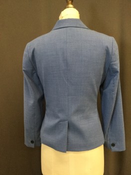 BANANA REPUBLIC, Lt Blue, Wool, Spandex, Heathered, Stretch Wool, 1 Button Single Breasted, 4 Pockets, Slit Center Back,