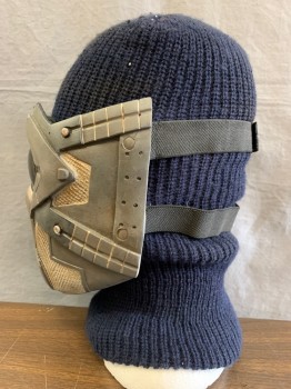 Unisex, Sci-Fi/Fantasy Headpiece, MTO, Gray, Bronze Metallic, Navy Blue, Plastic, Polyester, Color Blocking, L, Flexible Mask with Knit balaclava Attached, Aged, Multiple