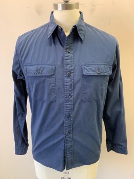 Mens, Casual Shirt, RALPH LAUREN, Navy Blue, Cotton, Solid, M, Long Sleeves, Button Front, 7 Buttons, 2 Patch Pockets with Flaps and Buttons, Button Cuffs