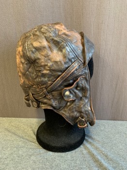 Unisex, Sci-Fi/Fantasy Hat, MIL TEC, Brown, Leather, XL, Aviator Hat, Chin Strap & Buckle, Aged/Distressed