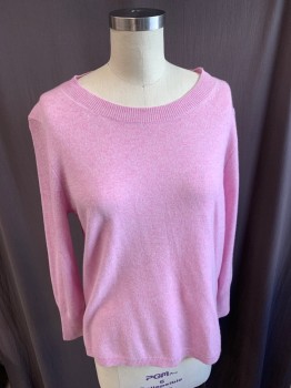 Womens, Pullover, J CREW, Ballet Pink, Cashmere, Solid, Heathered, M, Long Sleeves, Bateau/Boat Neck, Side Vents