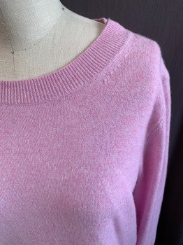 Womens, Pullover, J CREW, Ballet Pink, Cashmere, Solid, Heathered, M, Long Sleeves, Bateau/Boat Neck, Side Vents