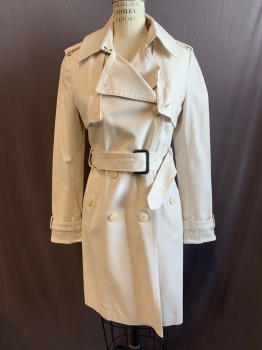 CLUB MONACO, Khaki Brown, Cotton, Viscose, Solid, Double Breasted, Notched Collar Attached, Epaulettes at Shoulders, 2 Pockets, Removable Straps at Cuffs, Belt Loops, with Matching Belt (CF011686)