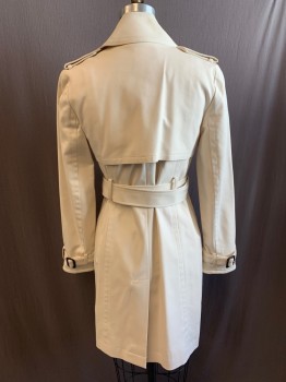 CLUB MONACO, Khaki Brown, Cotton, Viscose, Solid, Double Breasted, Notched Collar Attached, Epaulettes at Shoulders, 2 Pockets, Removable Straps at Cuffs, Belt Loops, with Matching Belt (CF011686)