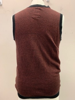 Mens, Sweater Vest, G STAR RAW, Black, Orange, Cotton, Cashmere, 2 Color Weave, L, Knit, Pullover, V-neck, Black Ribbed Trim