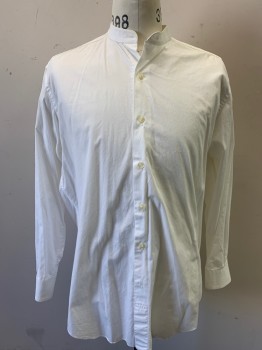 Mens, Shirt 1890s-1910s, N/L, White, Cotton, Solid, 33/34, 16, Long Sleeves, Button Front, Stain on Right Shoulder See Detail Photo,