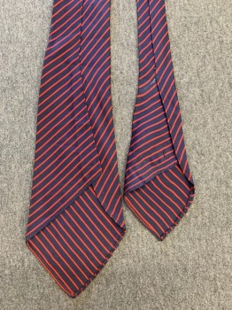 Mens, Tie, N/L, Navy Blue, Red, Silk, Stripes - Diagonal , Narrow