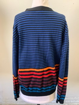 Childrens, Cardigan Sweater, PAUL SMITH JUNIOR, Black, Royal Blue, Orange, Red, Maroon Red, Cotton, Stripes - Horizontal , 14 Boy, V-neck, Button Front, Long Sleeves,