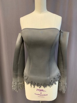 Womens, Sci-Fi/Fantasy Piece 1, MTO, Gray, Lt Gray, Neoprene, Ombre, B32-4, Strapless, Sleeveless, Zip Back, Top, Hem Has Layers of Cut Out Drip Shapes