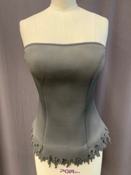 Womens, Sci-Fi/Fantasy Piece 1, MTO, Gray, Lt Gray, Neoprene, Ombre, B32-4, Strapless, Sleeveless, Zip Back, Top, Hem Has Layers of Cut Out Drip Shapes