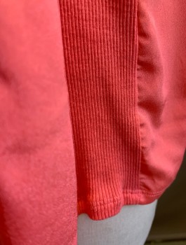 ELEMENTZ, Salmon Pink, Poly/Cotton, Solid, Crepe with Rib Knit Jersey at Sides, Long Sleeves, Button Front, Collar Attached, 2 Patch Pockets with Flaps