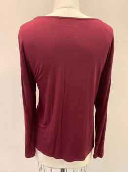 CHARTER CLUB, Red Burgundy, Rayon, Spandex, Solid, L/S, V Neck, Burgundy Lace at Neckline