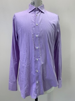 BANEYS NEW YORK, Purple, White, Cotton, Polyester, Grid , L/S, Button Front, Collar Attached,