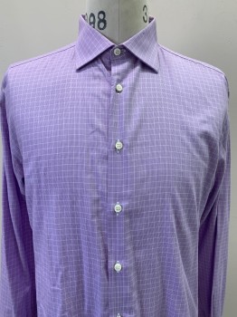 BANEYS NEW YORK, Purple, White, Cotton, Polyester, Grid , L/S, Button Front, Collar Attached,