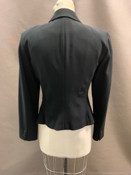 CALVIN KLEIN, Black, Polyester, Solid, Notched Lapel, Single Breasted, Button Front, 3 Buttons, Black Stitched Lines