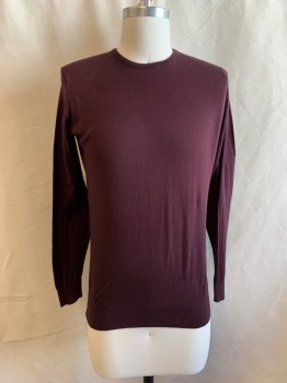 JOHN SMEDLEY, Red Burgundy, Cotton, Cashmere, Solid, CN, L/S