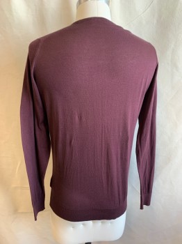JOHN SMEDLEY, Red Burgundy, Cotton, Cashmere, Solid, CN, L/S