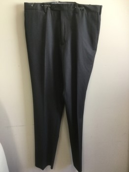 JB BRITCHES, Charcoal Gray, Wool, Solid, Flat Front, Belt Loops, Button Tab,