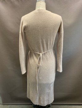 VINCE, Beige, Wool, Cashmere, Solid, V-N, Wrap Style, Ribbed
