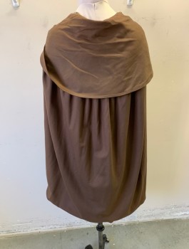 Womens, Cape 1890s-1910s, N/L, Brown, Wool, Solid, O/S, Shoulder Flap with Self Ties at Front, Open Front, Hip Length, Brown/Blue/Beige Patterned Silk Lining, **Has Some Moth Damage/Tiny Holes