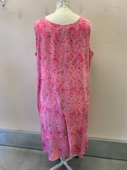 LIZ CLAIBORNE, Pink, Multi-color, Silk, Paisley/Swirls, Floral, Scoop Neck, Beige And Maroon Details