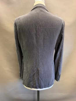 ALL SAINTS, Dk Gray, Lyocell, Linen, Notched Lapel, Single Breasted, Button Front, 2 Buttons, 3 Pockets